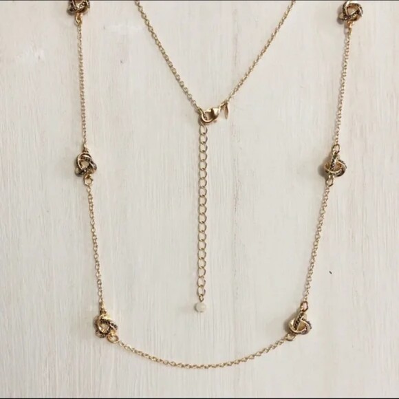 Love Knot Rhinestone Necklace Gold Tone Chain - Picture 1 of 7